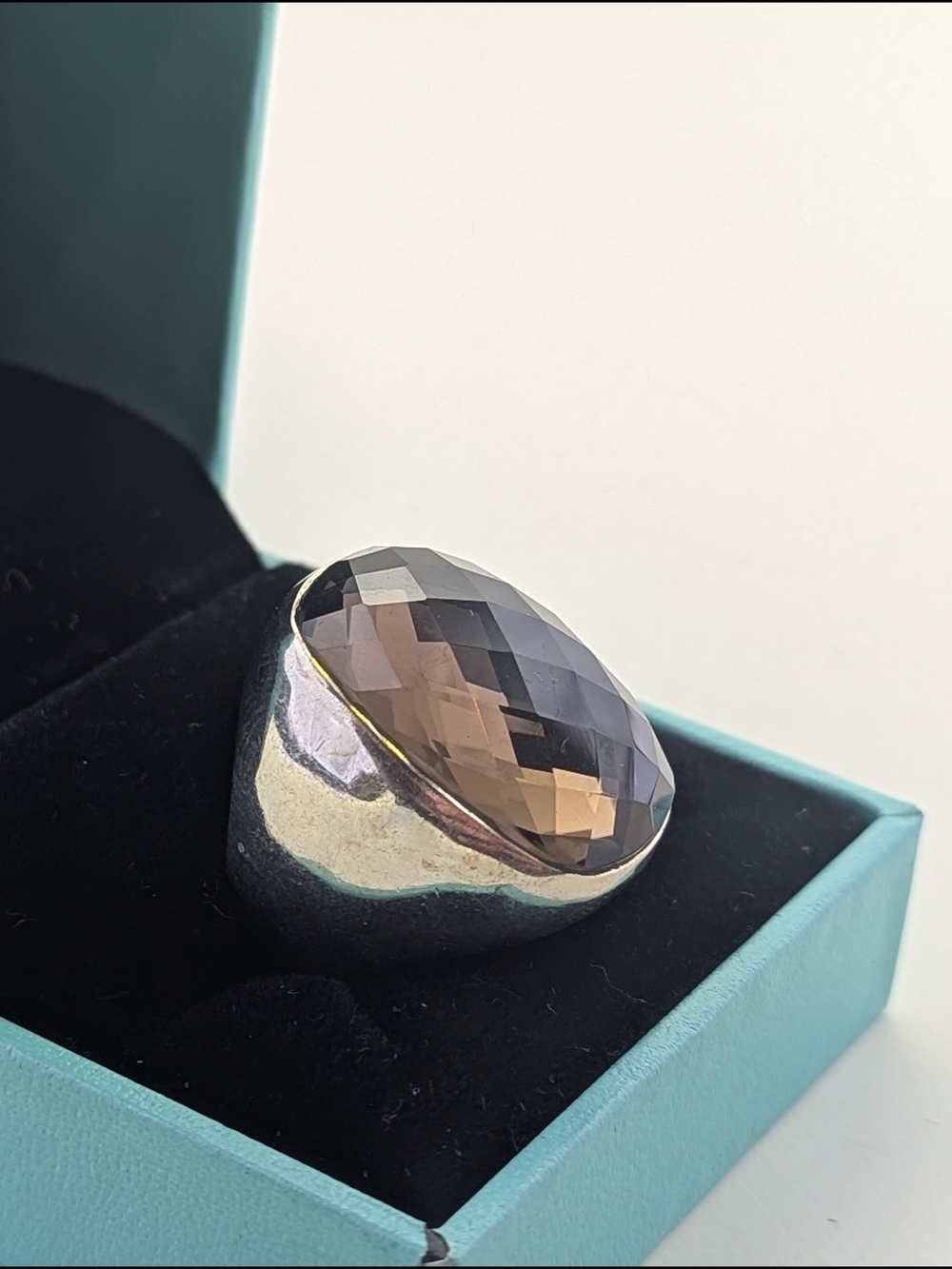 ✨ Chunky Sterling Silver Smoky Quartz Cocktail Ring Bold Checkerboard Facet ✨